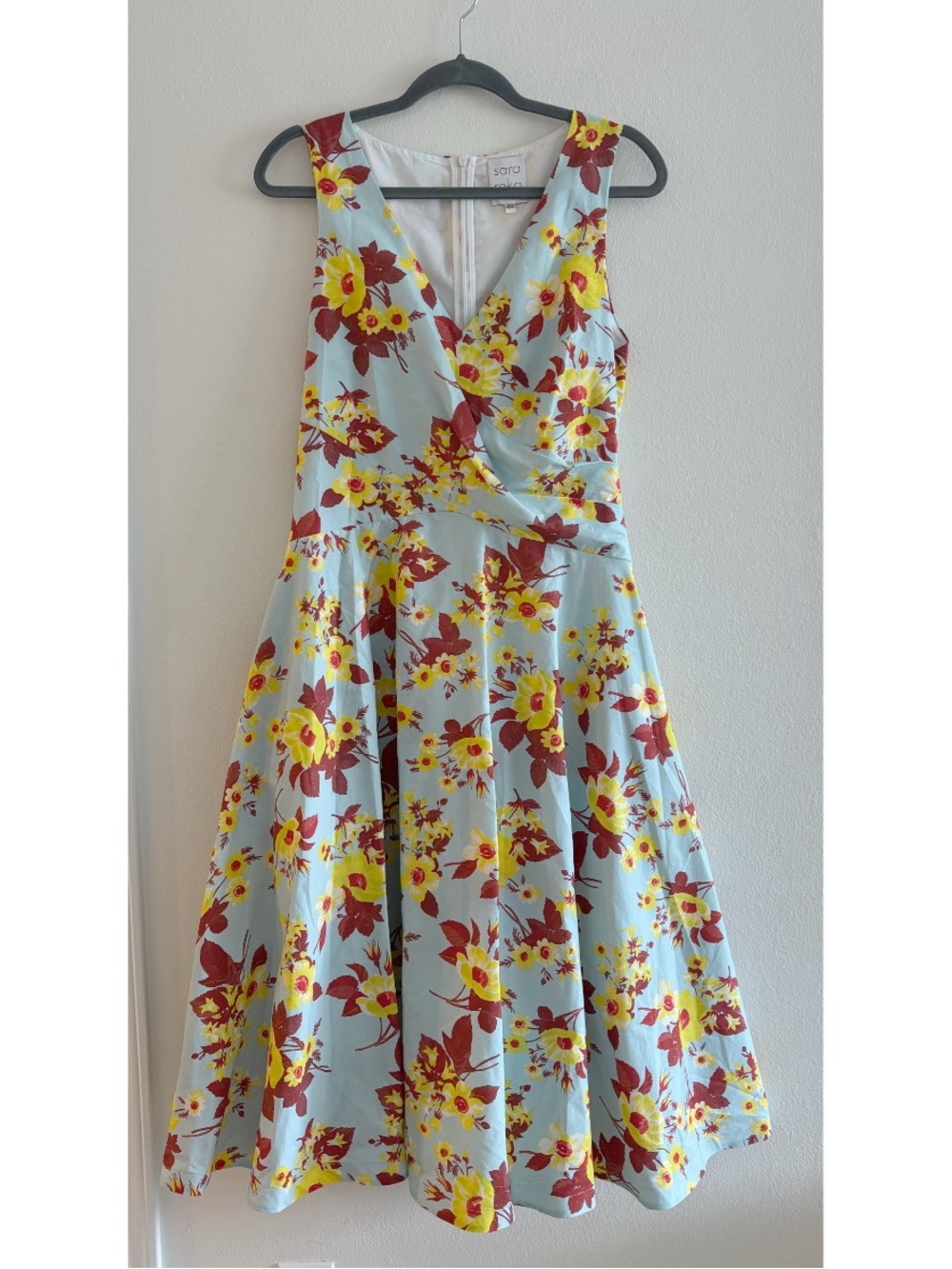 Sara Roka Teagan Sleeveless Floral Print Midi Tea Length Dress Size 44